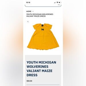 Michigan wolverines valiant maize dress by third street 100% Cotton Size 3T